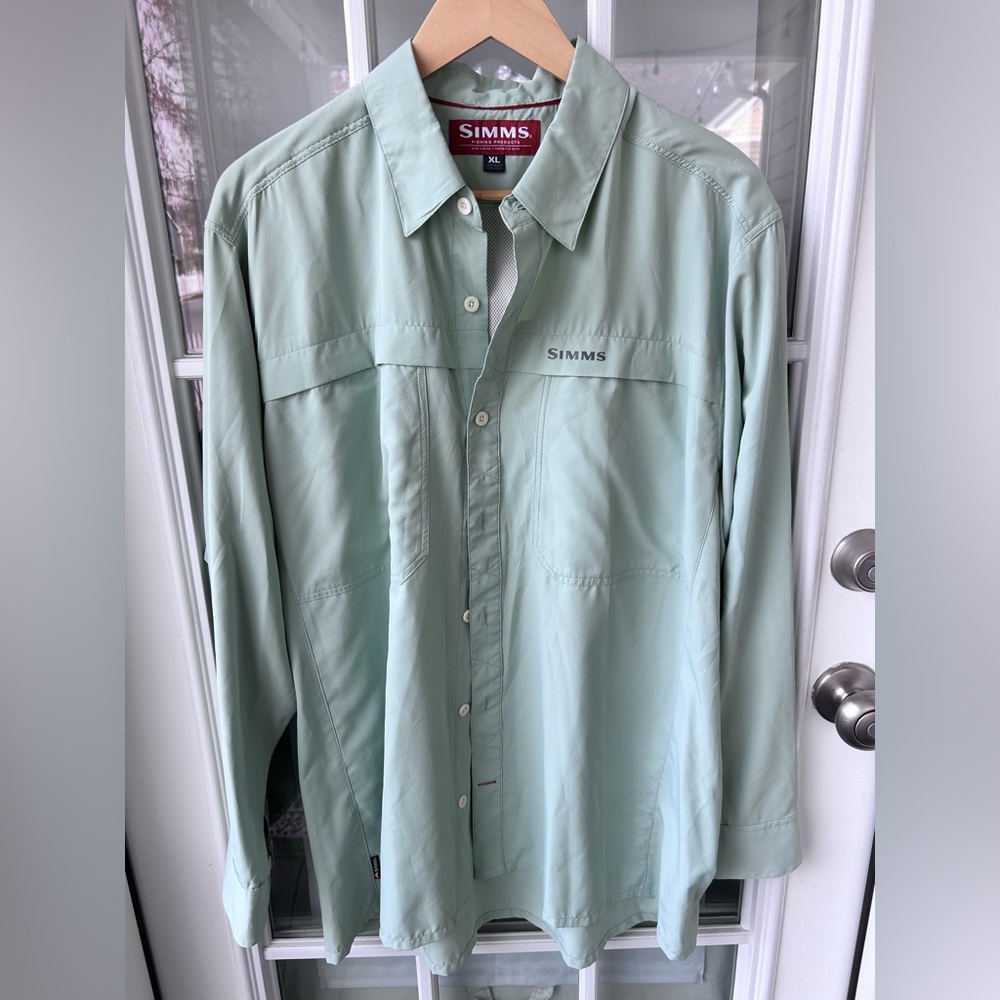 Simms Men's Light cinder Seafoam Green Button-Up Fishing Shirt XL